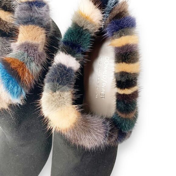 Donald J Pliner Renata Black Suede Multicolor Fur-Trimmed Bootie Women’s Size 9 - Picture 6 of 13